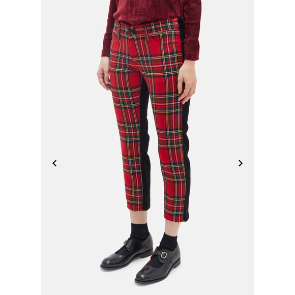Junya Watanabe Tartan Pants XS Red Black Panel Wool Denim Cropped FW17 - Picture 2 of 11